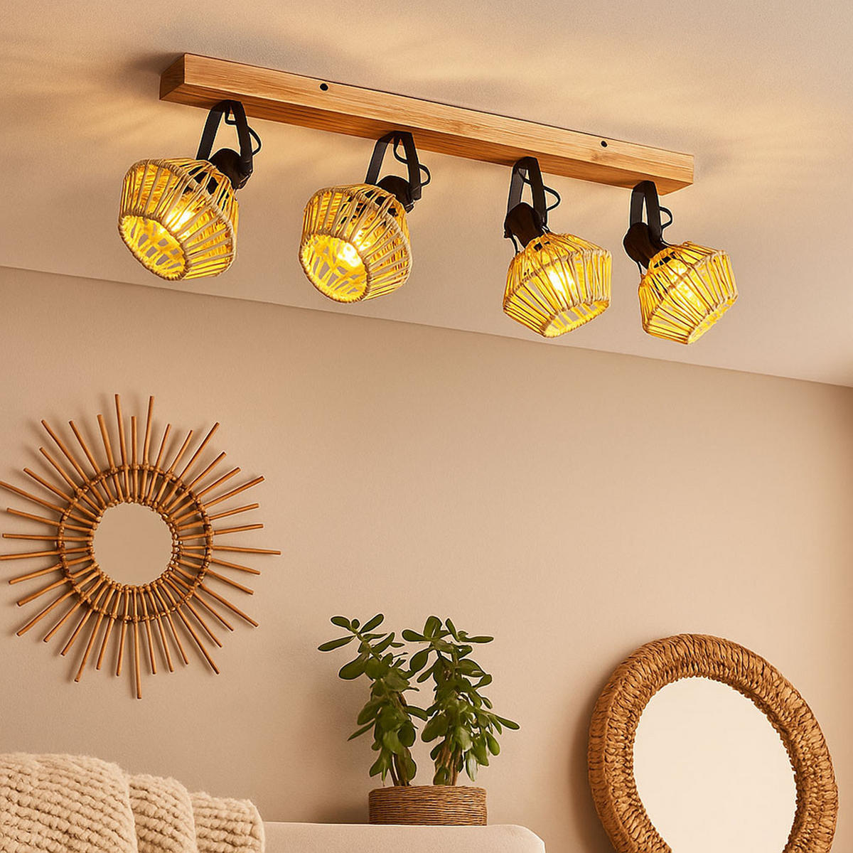 LED DECKENLEUCHTE Holzoptik Braun - Braun, Metall (80/16/25cm) - Globo Lighting