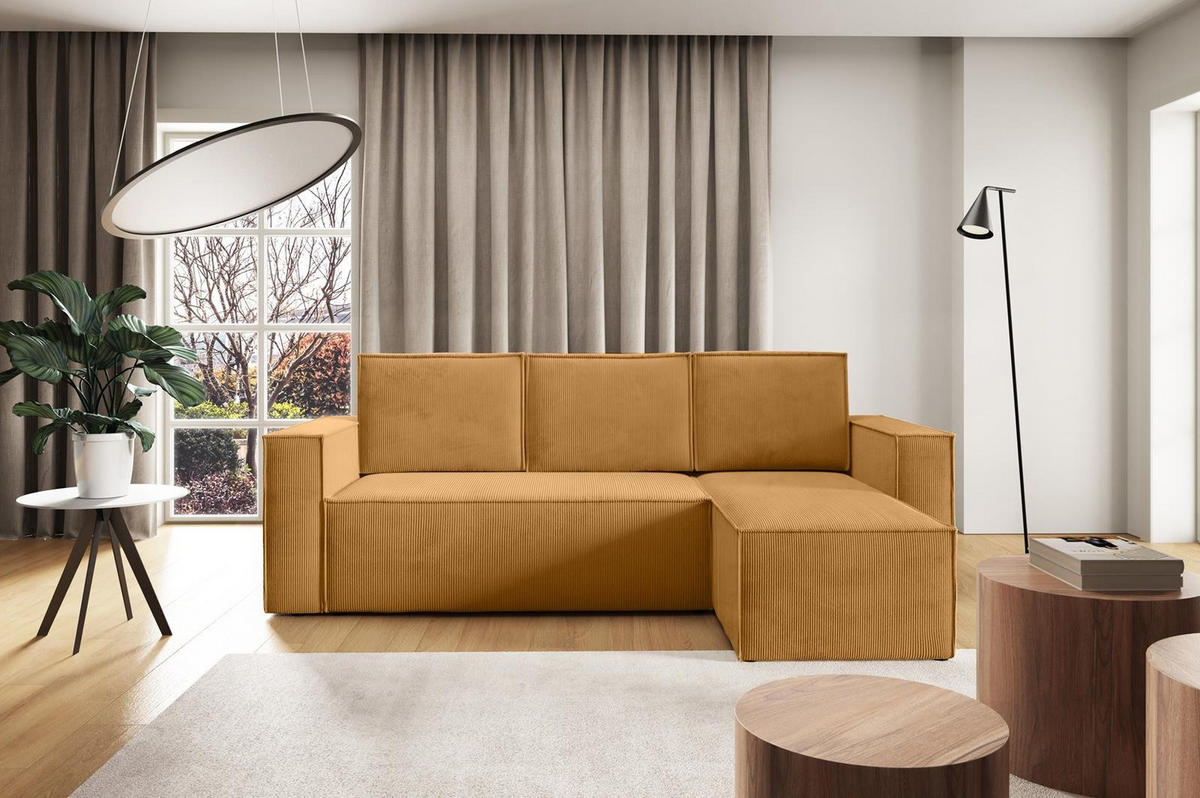 ECKSOFA Roda Gelb, Cord-Ecksofa mit Schlaffunktion - Gelb, Holzwerkstoff/Textil (248/150cm) - Bettso