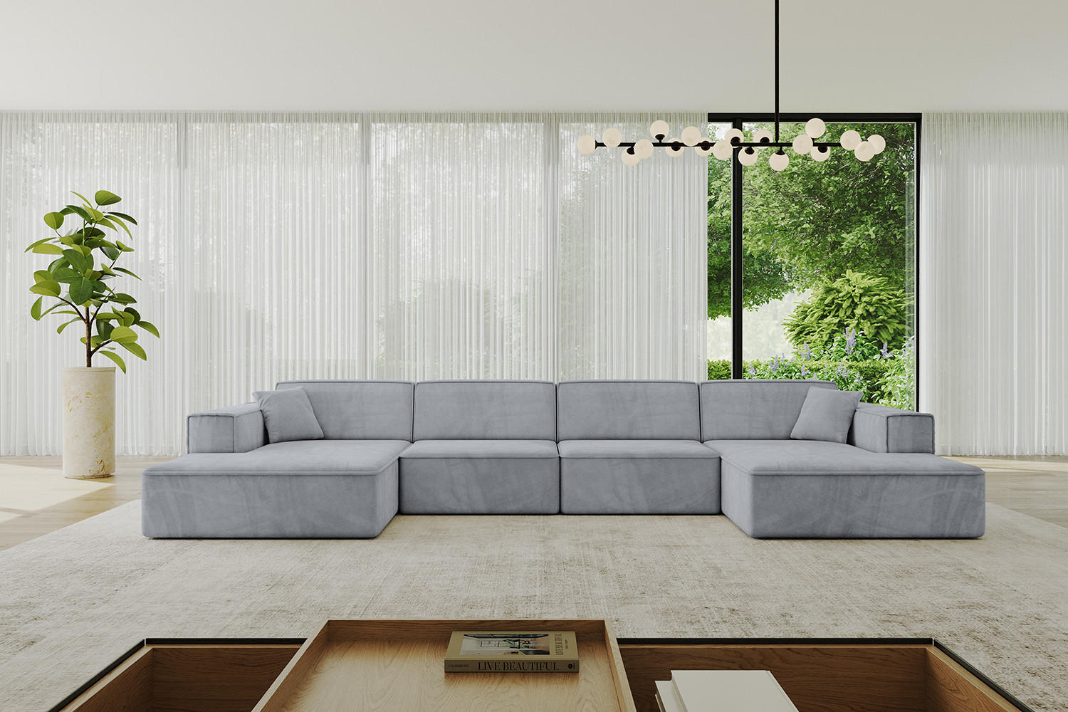 WOHNLANDSCHAFT IREA-U2-v4 - 386x165x77 cm Grau - Titanfarben, Holzwerkstoff/Textil (386/77/165cm) - ALTDECOR