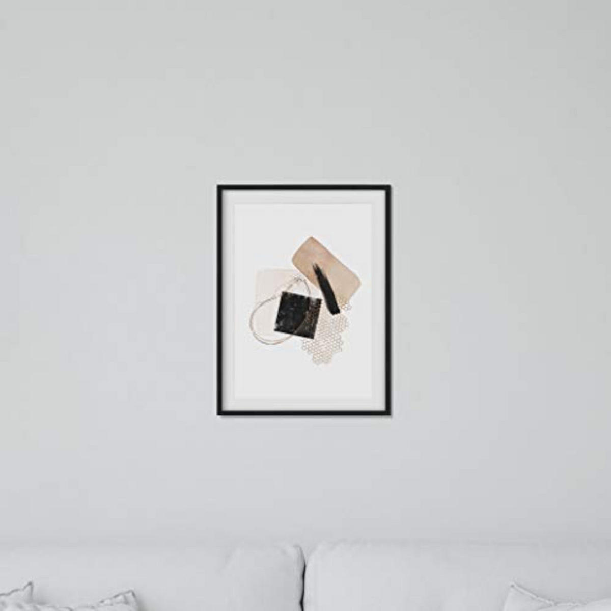 POSTER Set mit 4 Blätter und abstrakten Formen mit braunen Tönen A4 Schwarzer Rahmen - Schwarz, Papier (29.7/3cm) - Nacnic