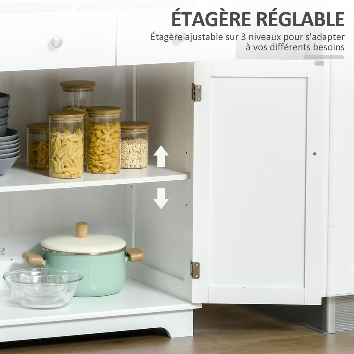 SIDEBOARD DE-10997 2 Türen Weiß/Naturholz - Weiß, Holzwerkstoff (68/85/40.3cm) - ComfortXL
