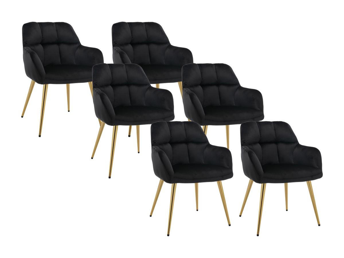 STUHL mit Armlehnen 6er-Set - Samt & goldfarbenes Metall - Schwarz - PEGA - Schwarz, Textil (62/78/58.5cm) - Pascal Morabito