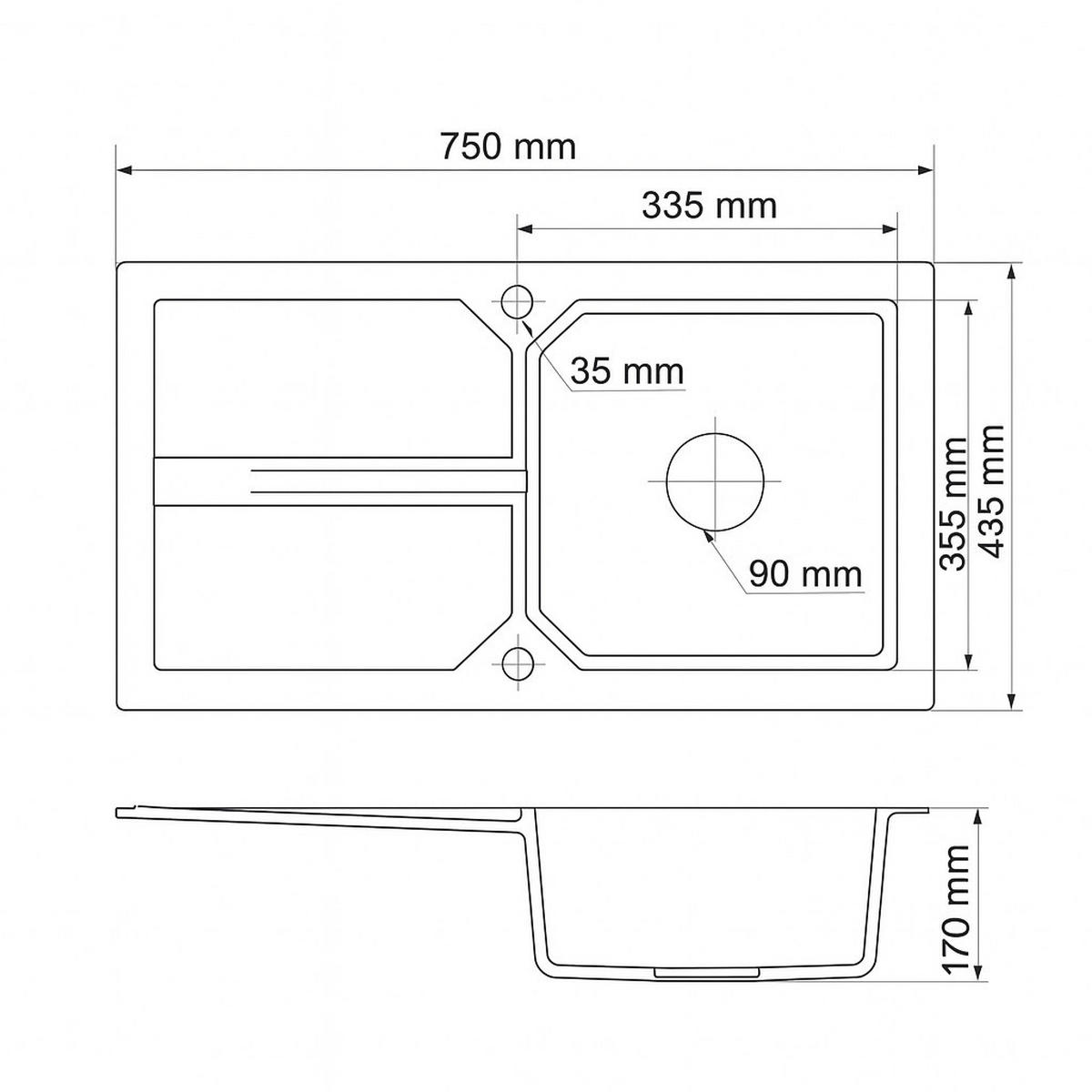GRANITSPÜLE KDO graphite 750x435mm - Graphitfarben, Holzwerkstoff (43/17/43cm) - roe furniture