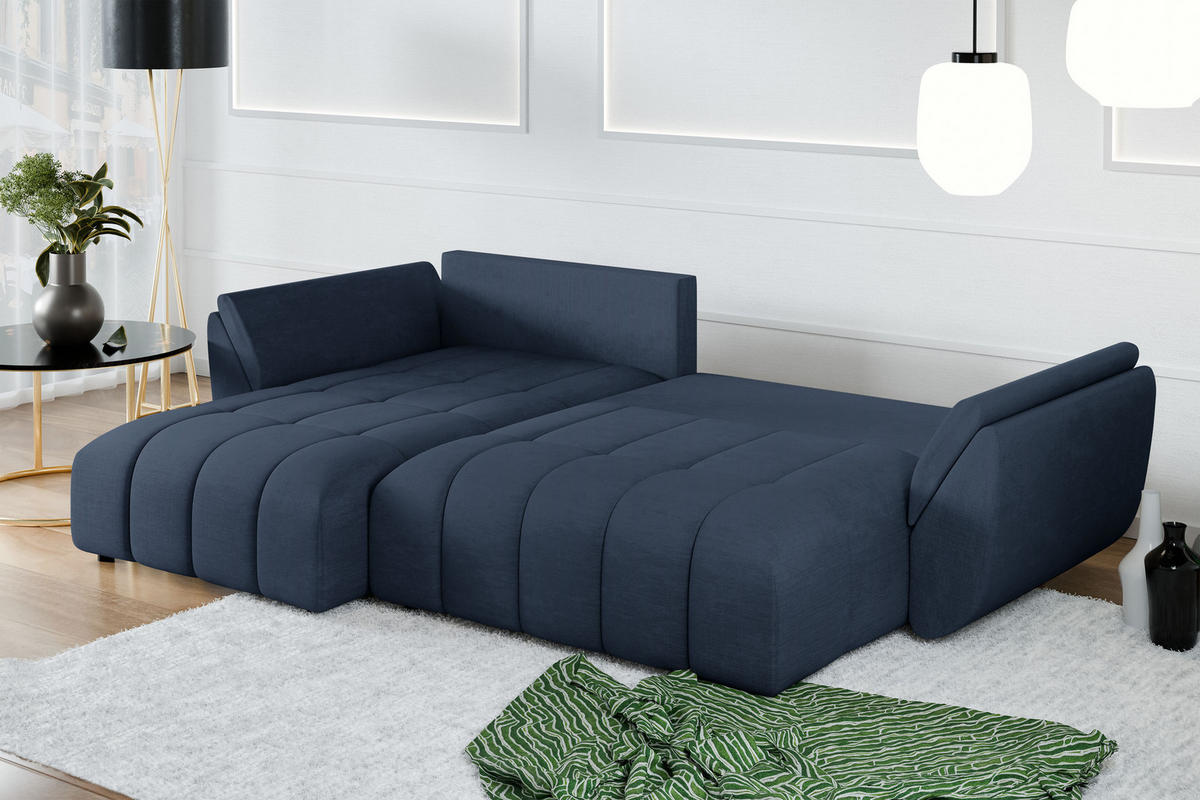ECKSOFA L Form Verciani Blau 266/190/91 cm mit Schlaffunktion - Blau/Schwarz, Kunststoff/Textil (266/190cm) - AX Living