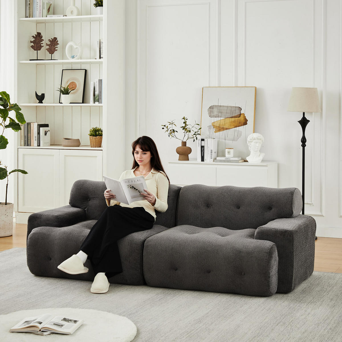 2-SITZER-SOFA Stoffbezug 224cm Grau Geschwungen - Grau, Textil (104/66/224cm) - Raelunyi