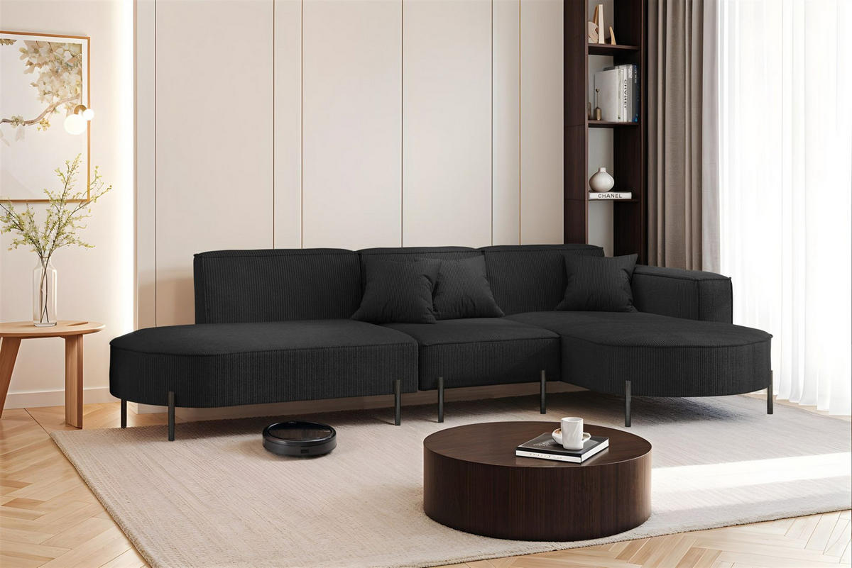 ECKSOFA Valencia - Schwarz, Holzwerkstoff/Textil (321/165cm) - Fun Möbel