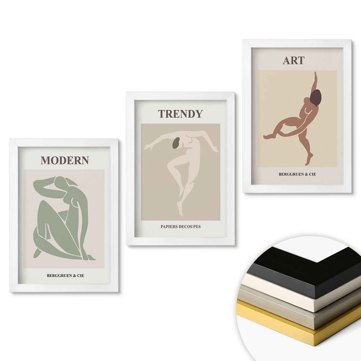 WANDBILDER 3er-Set - 20x30 cm Weißer Rahmen - Stilvolle Charaktere im Minimalismus - Weiß, Kunststoff (20/30cm) - ArtPrintCave