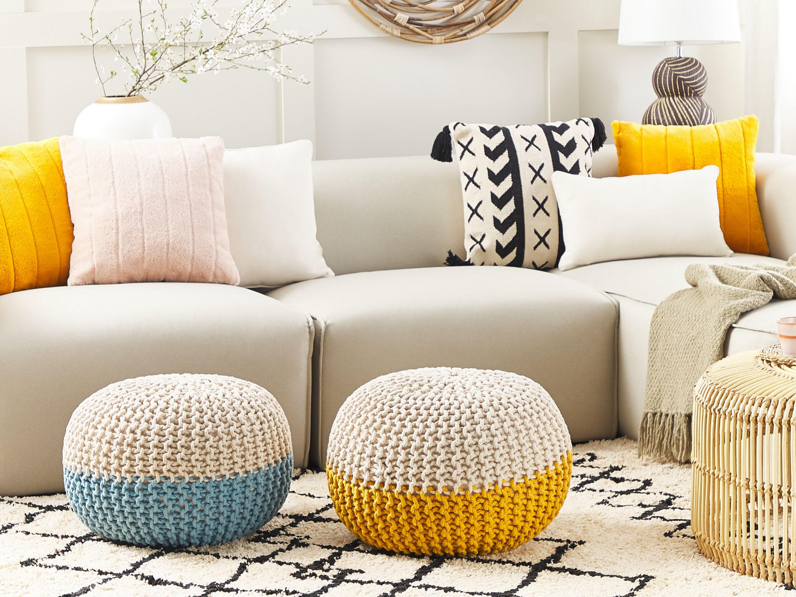 POUF Conrad 50/50/35 cm - Gelb, Naturmaterialien/Textil (50/35/50cm) - Beliani