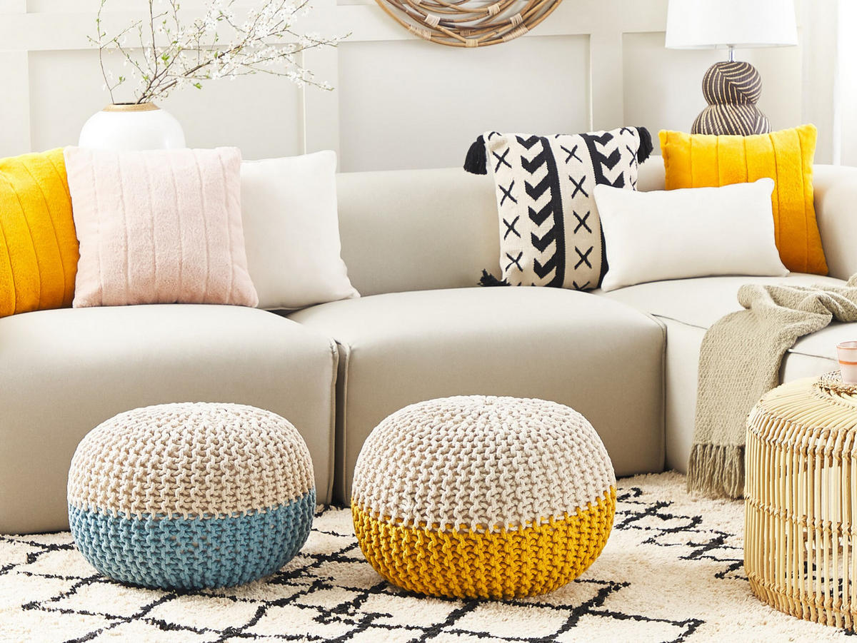 POUF Conrad 50/50/35 cm - Gelb, Naturmaterialien/Textil (50/35/50cm) - Beliani
