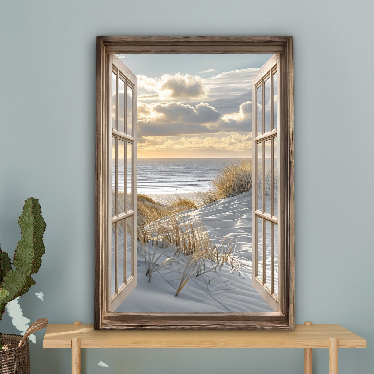 LEINWANDBILD Ausblick - Strand - Dünen - Meer - Natur Wanddeko 40x60 cm - Sandfarben, Textil (40/60cm) - MuchoWow