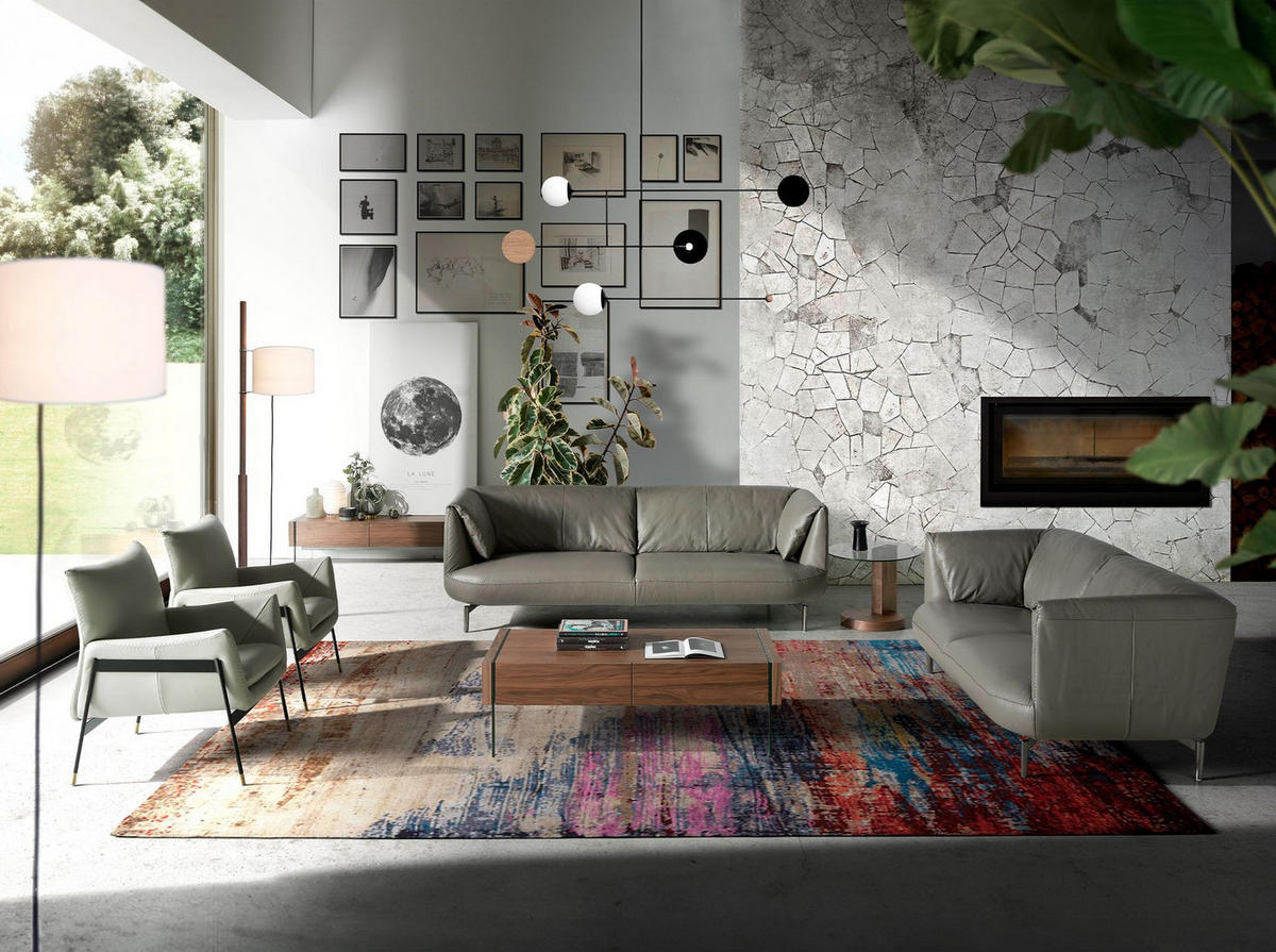 SOFA Graues Ledersofa 2-sitzig 175/90/78 cm - Edelstahlfarben/Grau, Leder (175/78/90cm) - ANGEL CERDA