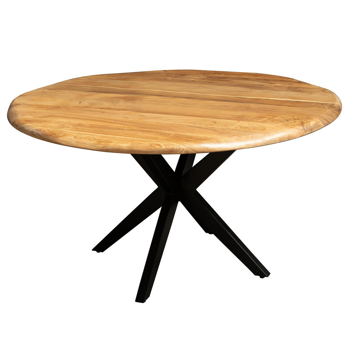 ESSTISCH mit Massivholzplatte - Akazie massiv / Eisen - Akazie Braun / Schwarz - Schwarz/Braun, Holz/Metall (140/140/76cm) - home24