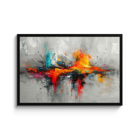POSTER MIT RAHMEN Moderne Kunst - Orange - Grau - Abstrakt 90x60 cm - Hellgrau, Papier (90/60cm) - MuchoWow