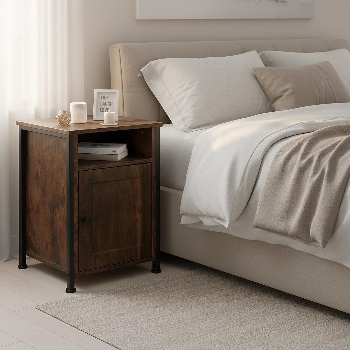 NACHTSCHRANK Blackburn,40 x 42 x 60,5 cm,Industrial Holz dunkel, rustikal - Rostfarben, Holzwerkstoff (40/60.5/42cm) - tectake