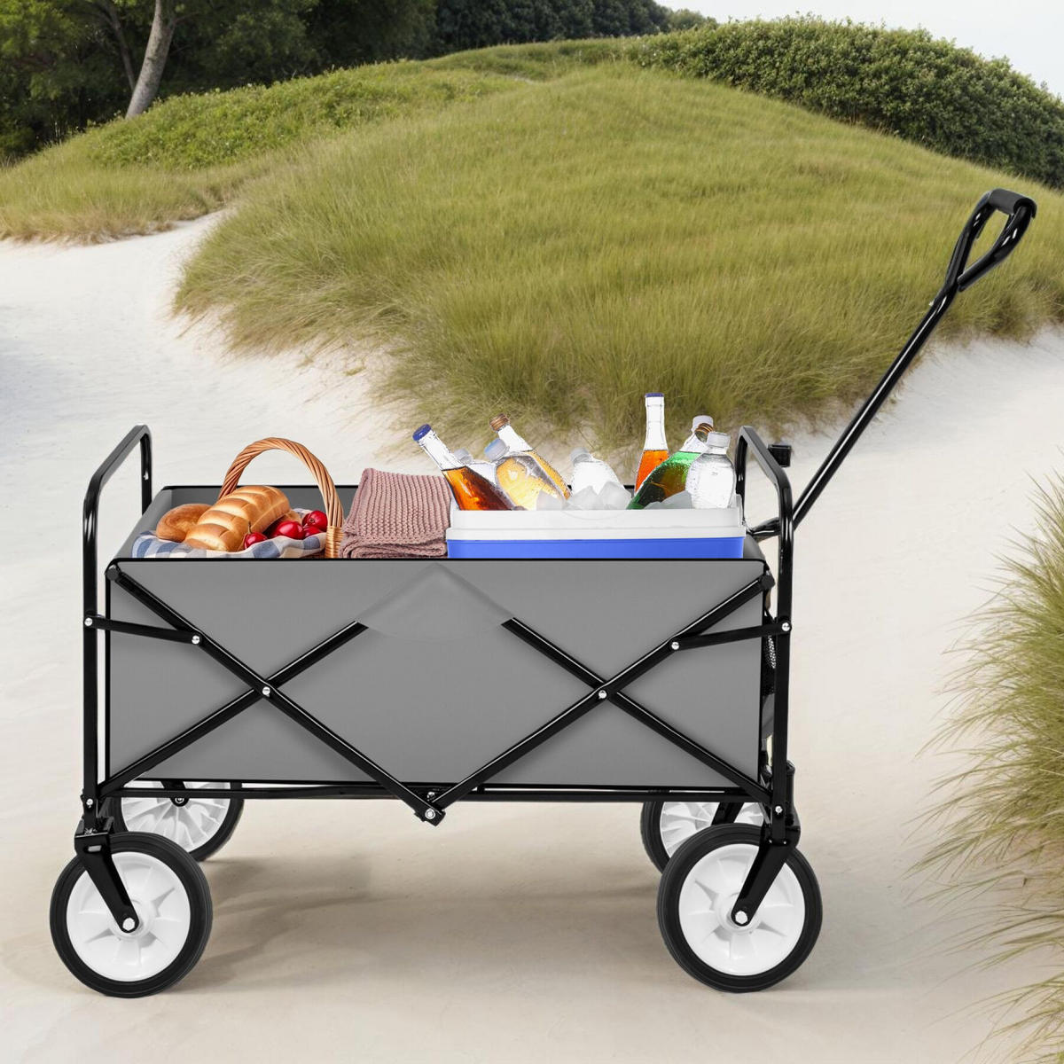 BOLLERWAGEN , Belastbarkeit 80 kg, grau - Grau, Textil (53.5/117/95cm) - tectake