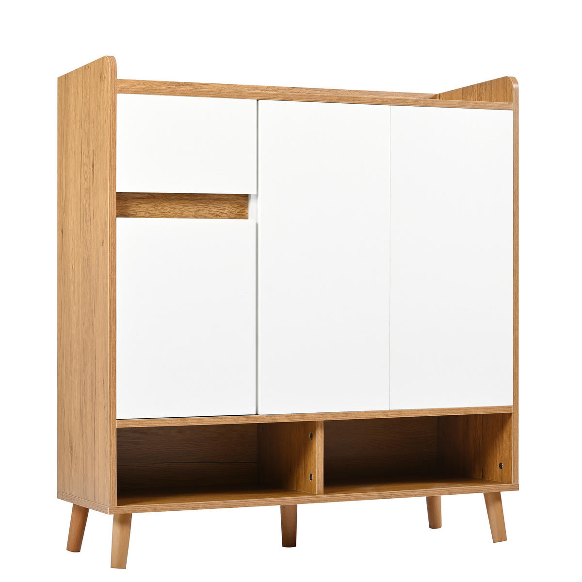 SCHUHSCHRANK 90/99/35 cm Weiß/Natur aus Spanplatte mit verstellbaren Einlegeböden - Weiß, Holzwerkstoff (90/99/35cm) - OKMYHOME