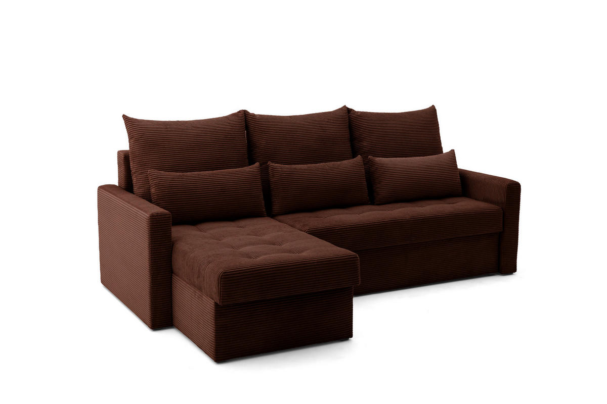 ECKSOFA PULA L Links mit Schlaffunktion 132x198 Cord Dunkelbraun - Dunkelbraun/Schwarz, Holz/Kunststoff (214/145cm) - NACANAPA