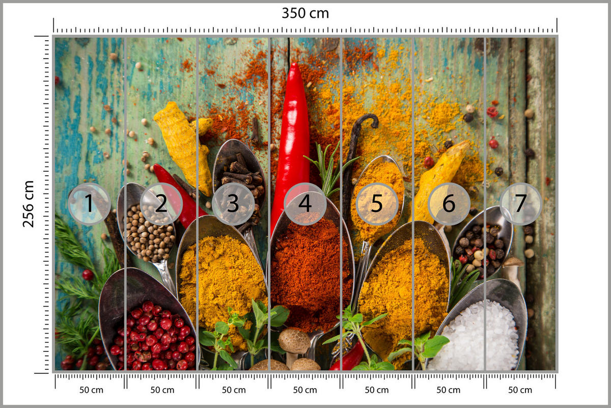 OTOTAPETA Pre Kuchyňu Korenie Drevo Rustikálne Paprika Zázvor 350 x 256 cm - oranžová/hnedá, papier (350/256cm) - Muralo