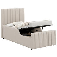 POLSTERBETT 90/200 cm Beige aus Leinenstoff mit Bettkasten - Beige, Textil (90/200cm) - OKMYHOME