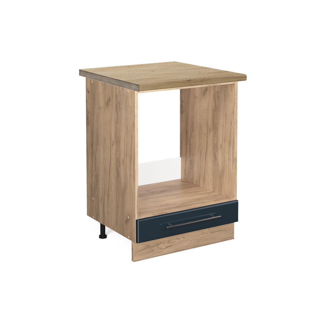 HERDUMBAUSCHRANK Fame-Line Dunkelblau Hochglanz 60 cm, AP Eiche - Eiche Wotan/Dunkelblau, Holzwerkstoff (60/82/60cm) - Vicco