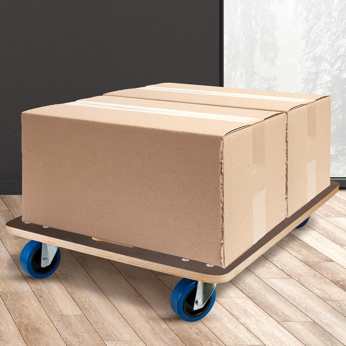 TRANSPORTROLLER 2er Set mit 4 Rollen 60x80 cm Traglast 800kg Siebdruck Holzplatte Black - Anthrazit, Holzwerkstoff (60/80/14.5cm) - ECD-Germany