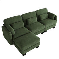 ECKSOFA L-Form 3-Sitzer modular mit Ottomane, DE-42686, Grün - Grün, Holz (253/143cm) - ComfortXL