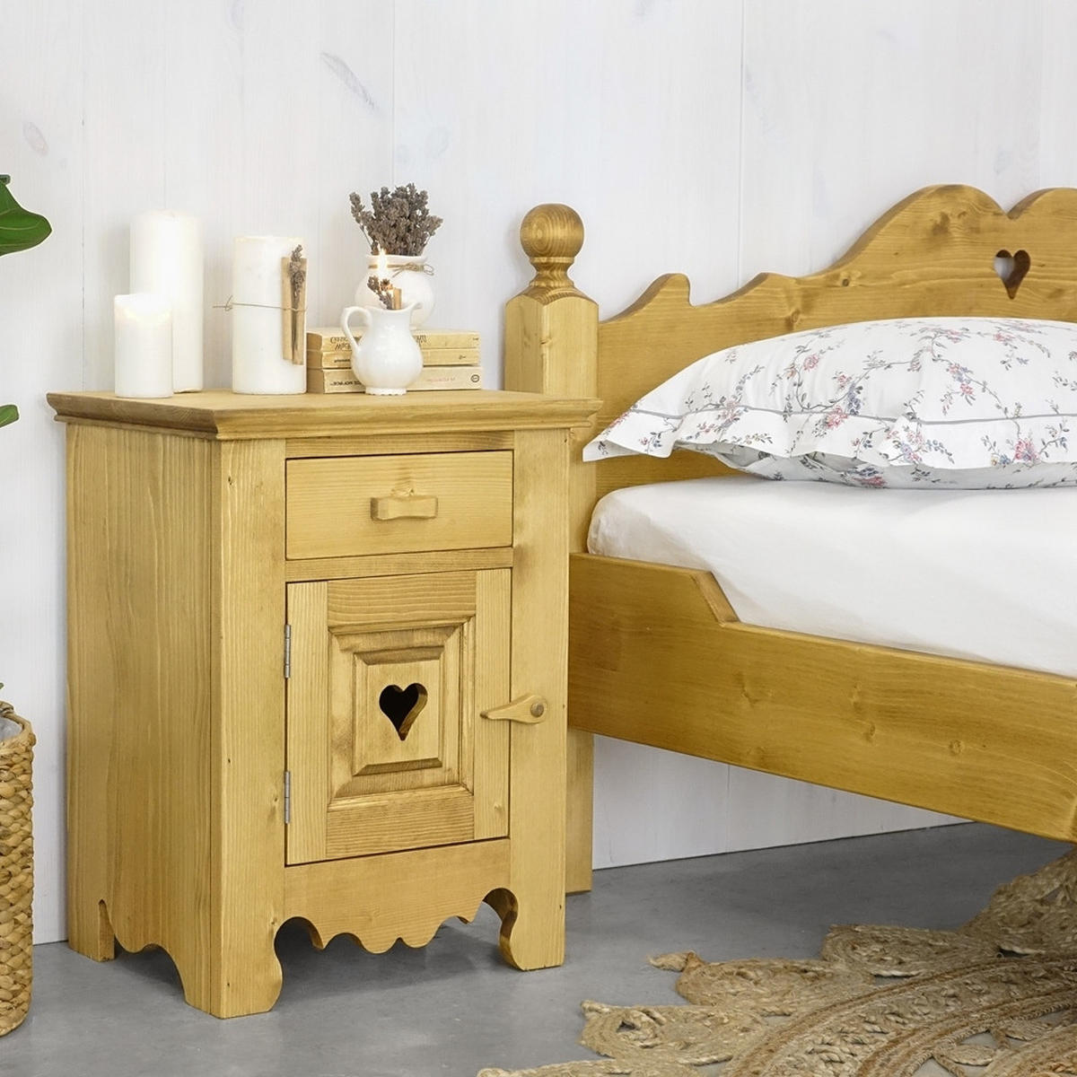 NACHTTISCH aus Massivholz MEXICANA Scharnier Links - Honig, Holz (46/60/35cm) - Seart