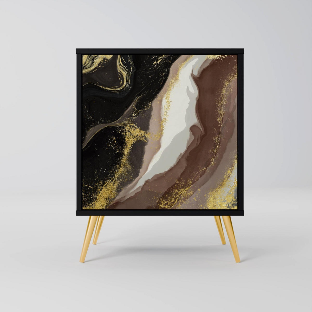 SIDEBOARD GOLD DUST, Schwarz, 57,5x42x70,5 cm, Schwarze Metall-Sternfüße - Multicolor/Schwarz, Holzwerkstoff/Metall (57.5/70.5/42cm) - SpaceRebels