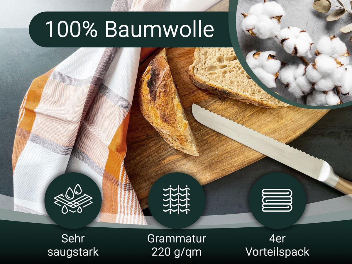 GESCHIRRTÜCHER, 4er-Set, 50x70 cm, 100% Baumwolle, Braun - Braun, Textil (50/70cm) - Zollner