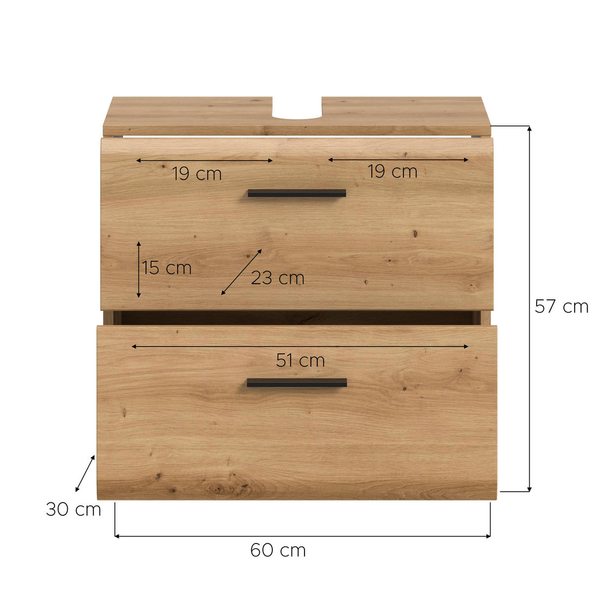 WASCHBECKENUNTERSCHRANK auf Rollen ICE (B/H/T: ca. 60/58/30 cm) in Artisan Oak Nachbildung/Artisan Oak Nachbildung - Eiche Artisan, Holzwerkstoff (60/58/30cm)
