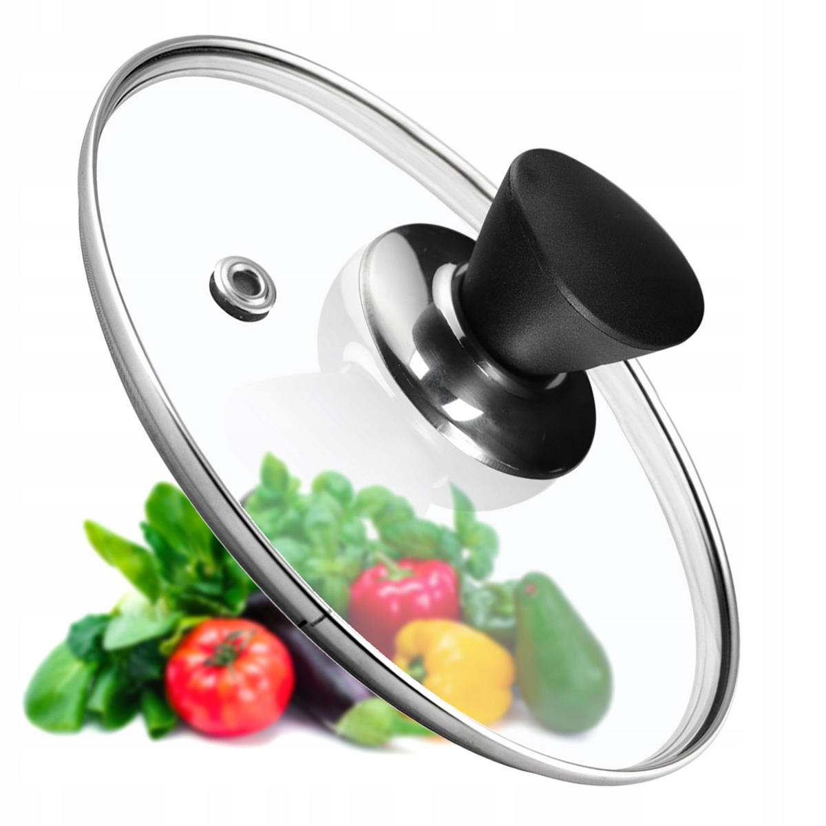 DECKEL mit schwarzem Griff, 14 cm - Transparent, Glas/Kunststoff (14cm) - KADAX