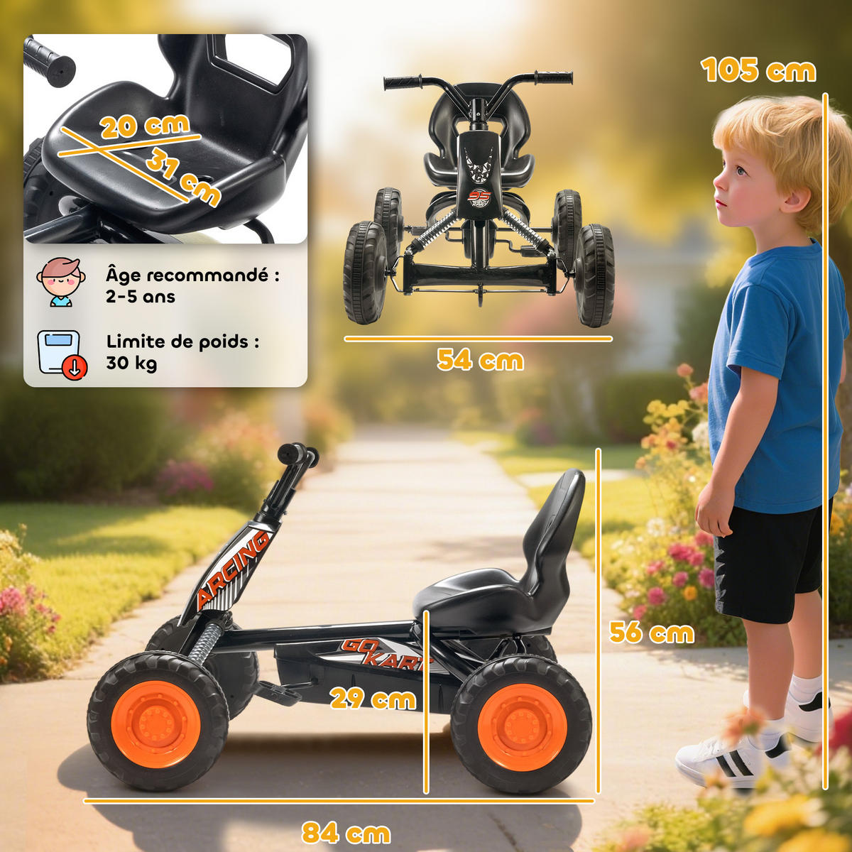 TRETKART DE-13124 Vor-/Rückwärtsgang Schwarz - Schwarz, Metall (84/54/56cm) - ComfortXL