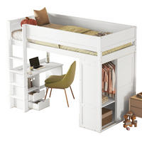 HOCHBETT aus Kiefernholz und MDF 90x200 cm Weiß mit Kleiderschrank, Schreibtisch und Schubladen - Weiß, Holzwerkstoff (90/200cm) - IVMEU