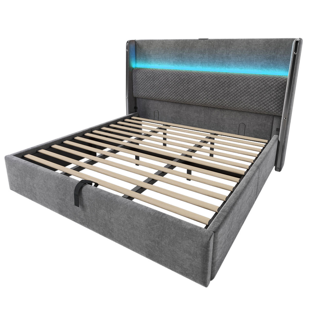 POLSTERBETT 180/200 cm Grau mit hydraulischem Stauraum und LED-Beleuchtung - Grau, Textil (180/200cm) - OKWISH