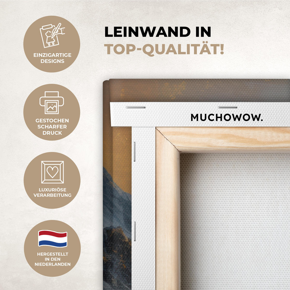 LEINWANDBILD Bergkulisse mit goldenem Sonnenuntergang Groß 140x90 cm - Goldfarben, Textil (140/90cm) - MuchoWow