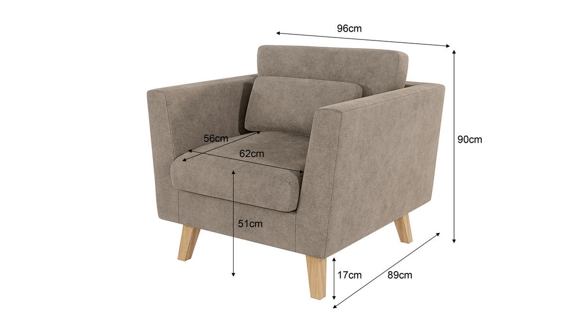 SESSEL Mario Dunkelbeige Microfaser - Beige/Naturfarben, Holz/Textil (96/90/89cm) - S-Style Möbel