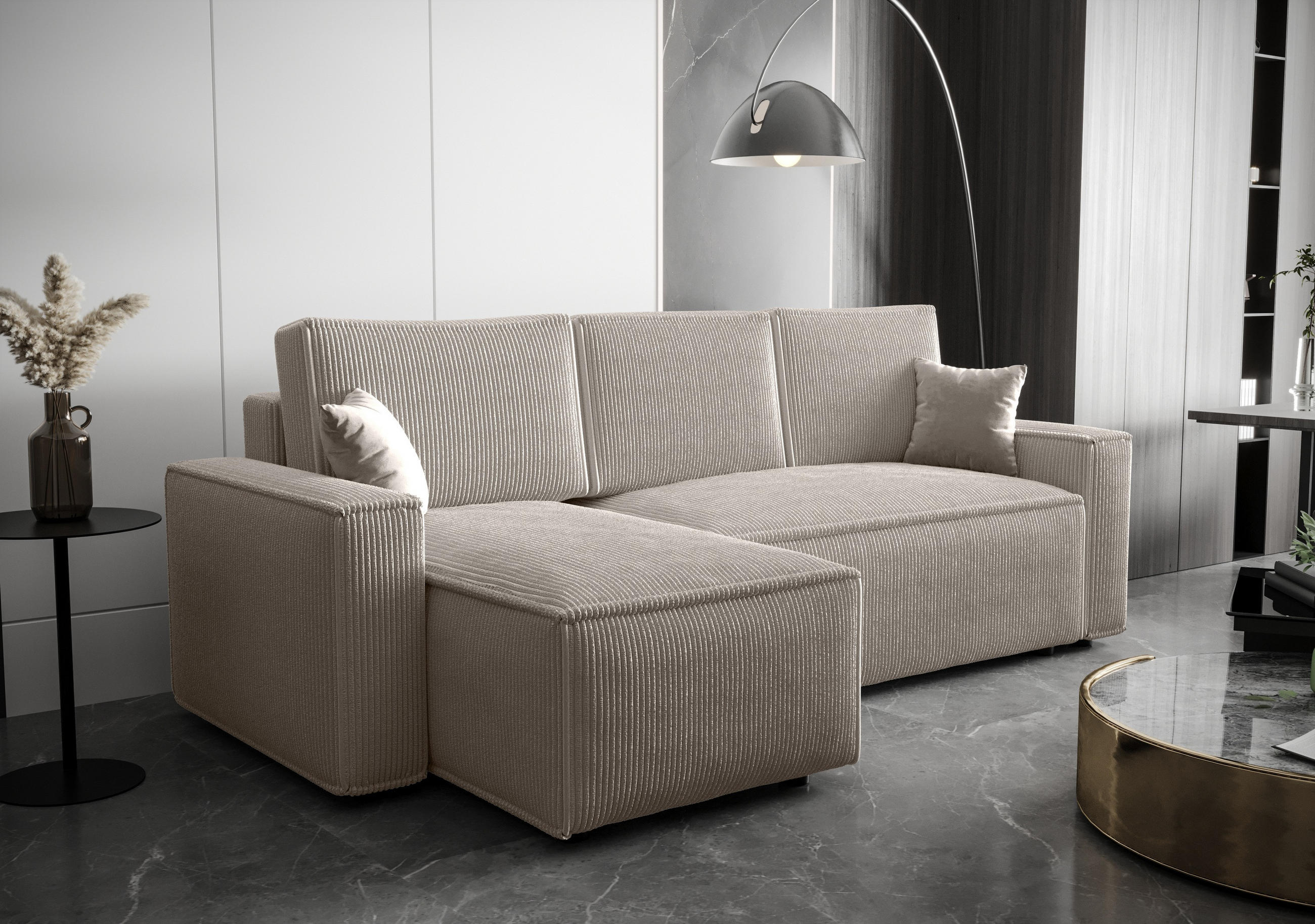 ECKSOFA L AMBRO Poso 100 Links mit Schlaffunktion - Creme, Textil (232/143cm) - Bedante