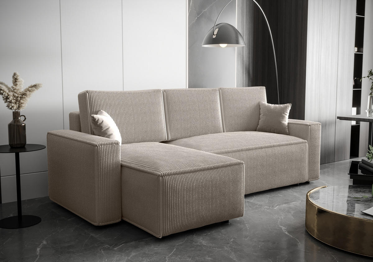 ECKSOFA L AMBRO Poso 100 Links mit Schlaffunktion - Creme, Textil (232/143cm) - Bedante