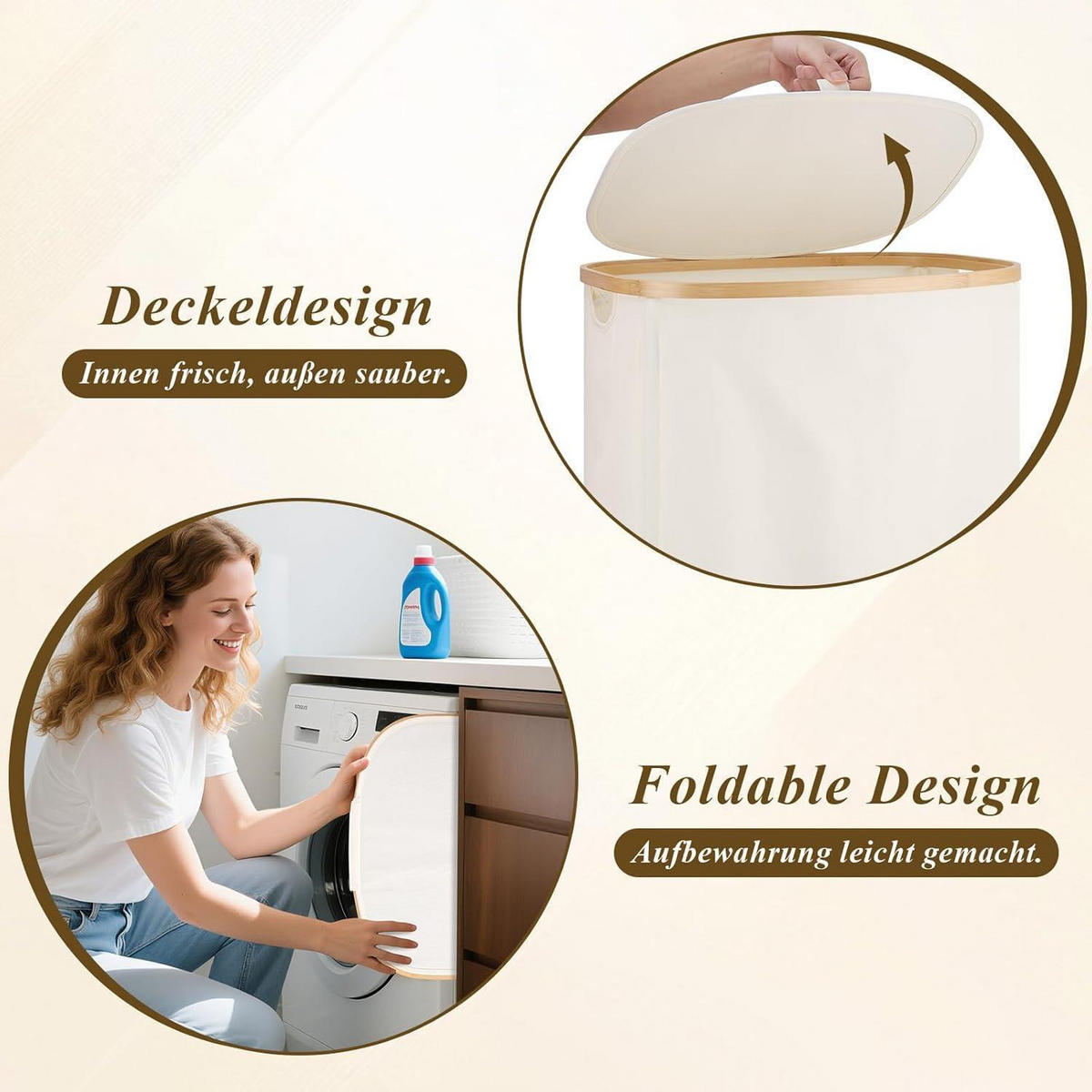 WÄSCHEKORB 100L mit Deckel und Innensack Beige - Beige, Naturmaterialien (33/70/44cm)