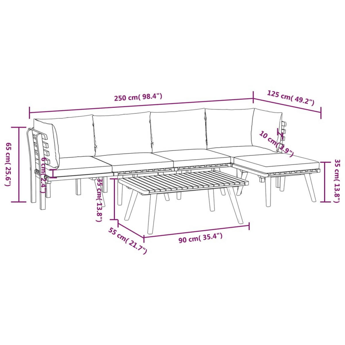 GARTEN-LOUNGE-SET 6-teilig Mit Kissen Massivholz Akazie - Dunkelgrau/Braun, Holz/Textil - vidaXL