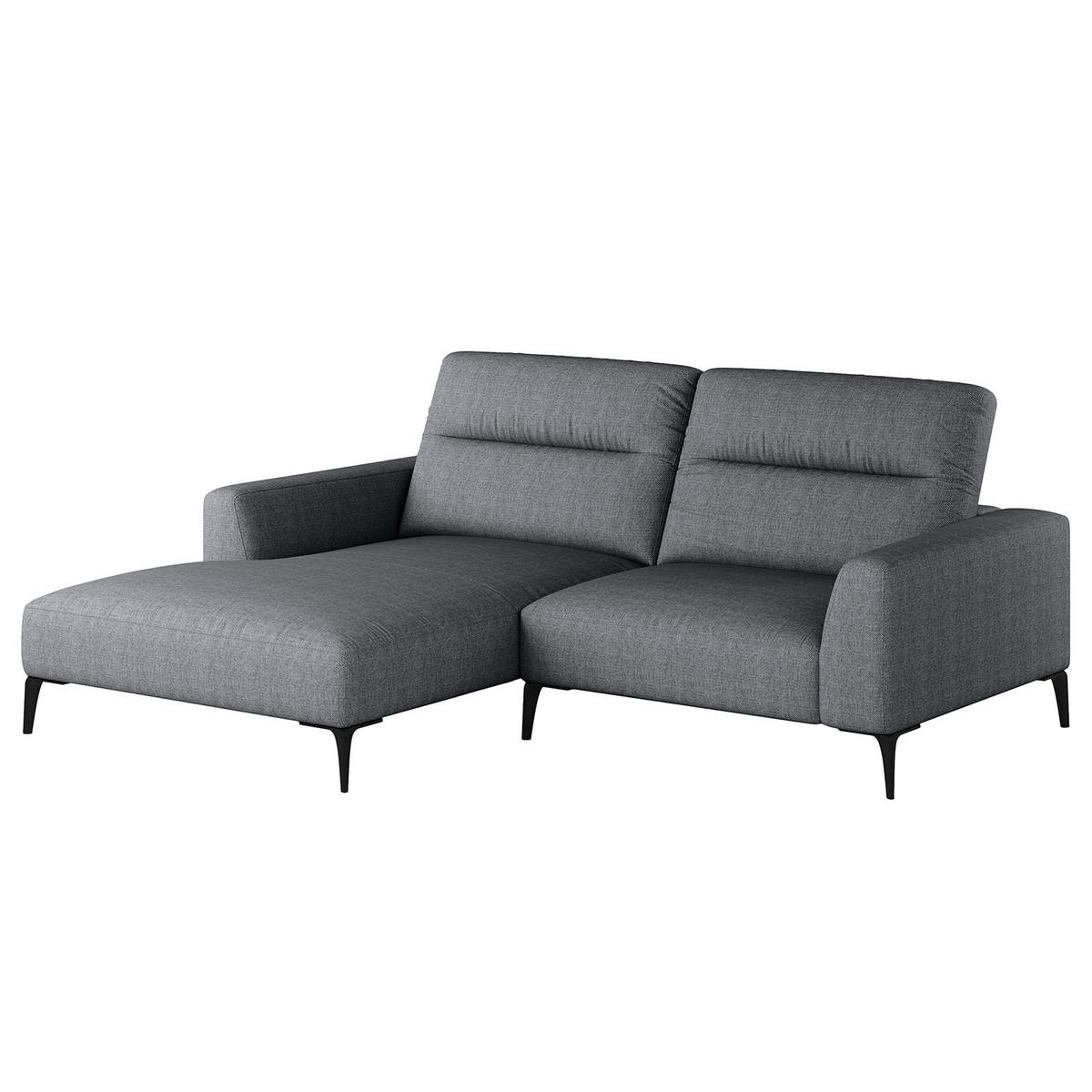1,5-SITZER ECKSOFA mit Longchair - Schwarz/Grau, Textil/Metall (232/180cm) - home24