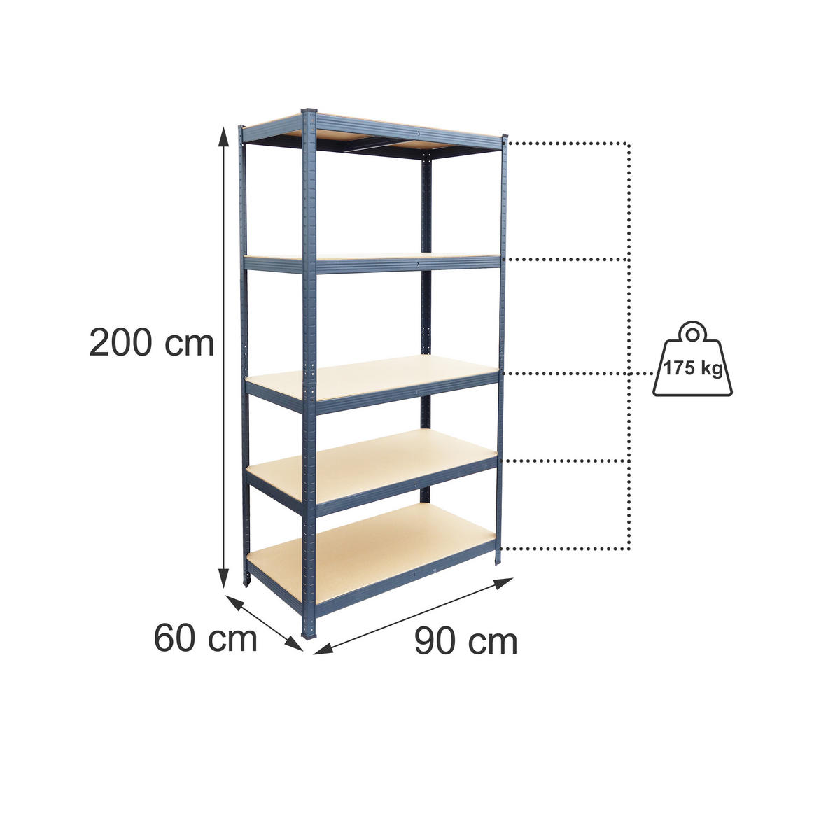 RAFT Antracit metal pentru sarcini grele 5 rafturi 200 cm - antracit, material plastic/compozit lemnos (90/200/60cm) - Relaxdays