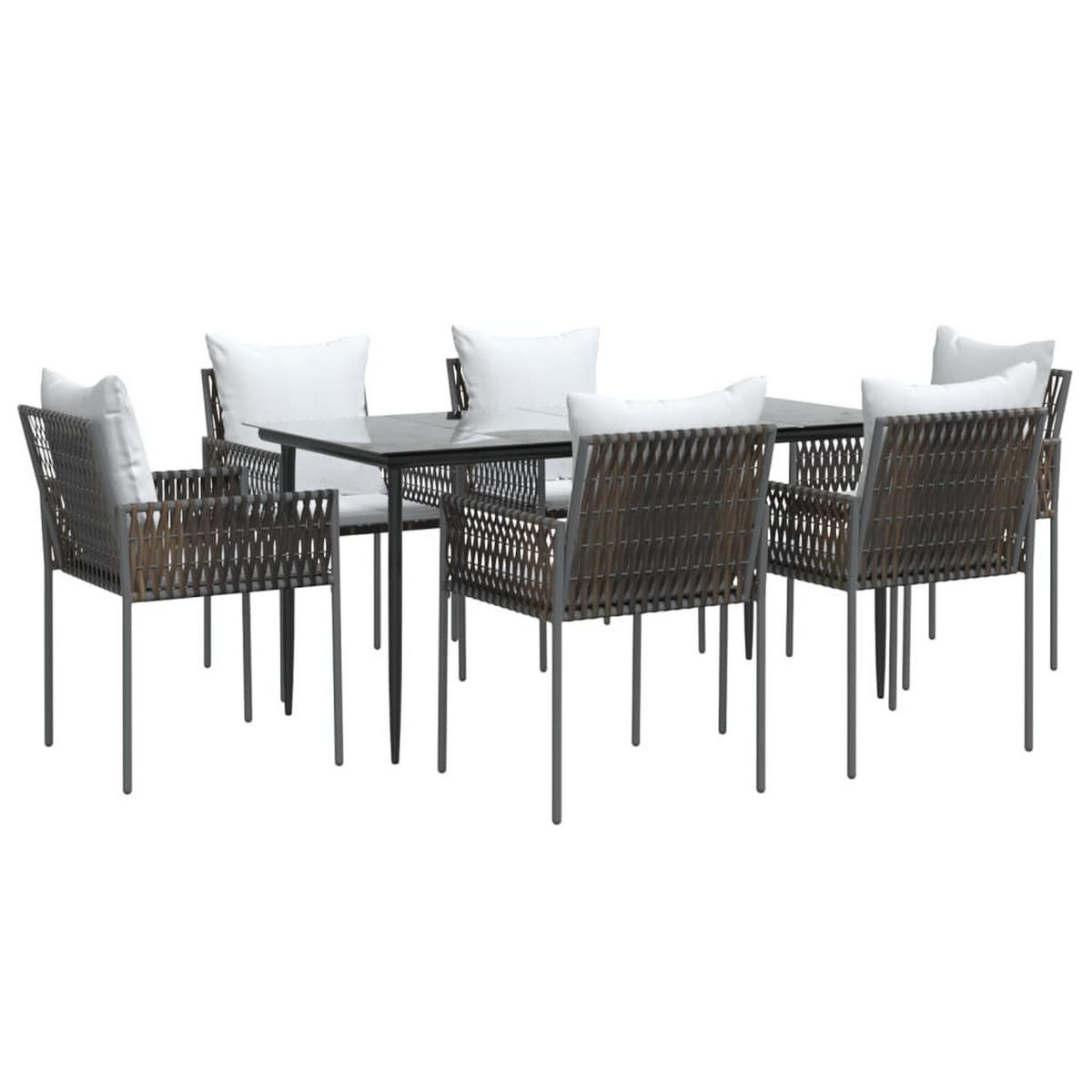GARTEN-ESSGRUPPE 7-teilig Mit Kissen Poly Rattan Und Stahl - Braun, Kunststoff - vidaXL