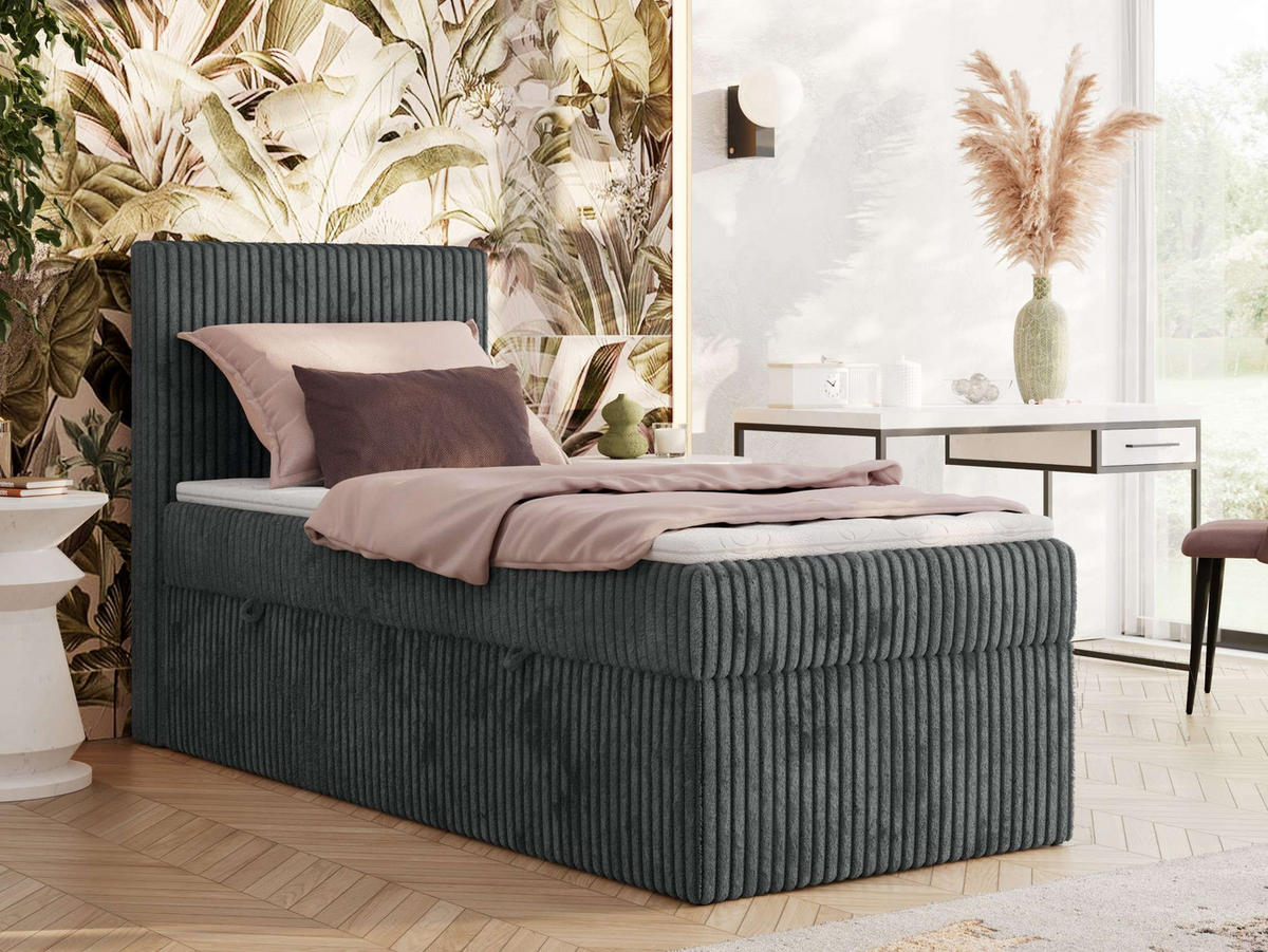 BOXBETT TILIANO 90/200 - Grau Cord - H4 - Links - Grau, Textil (90/200cm) - MKS