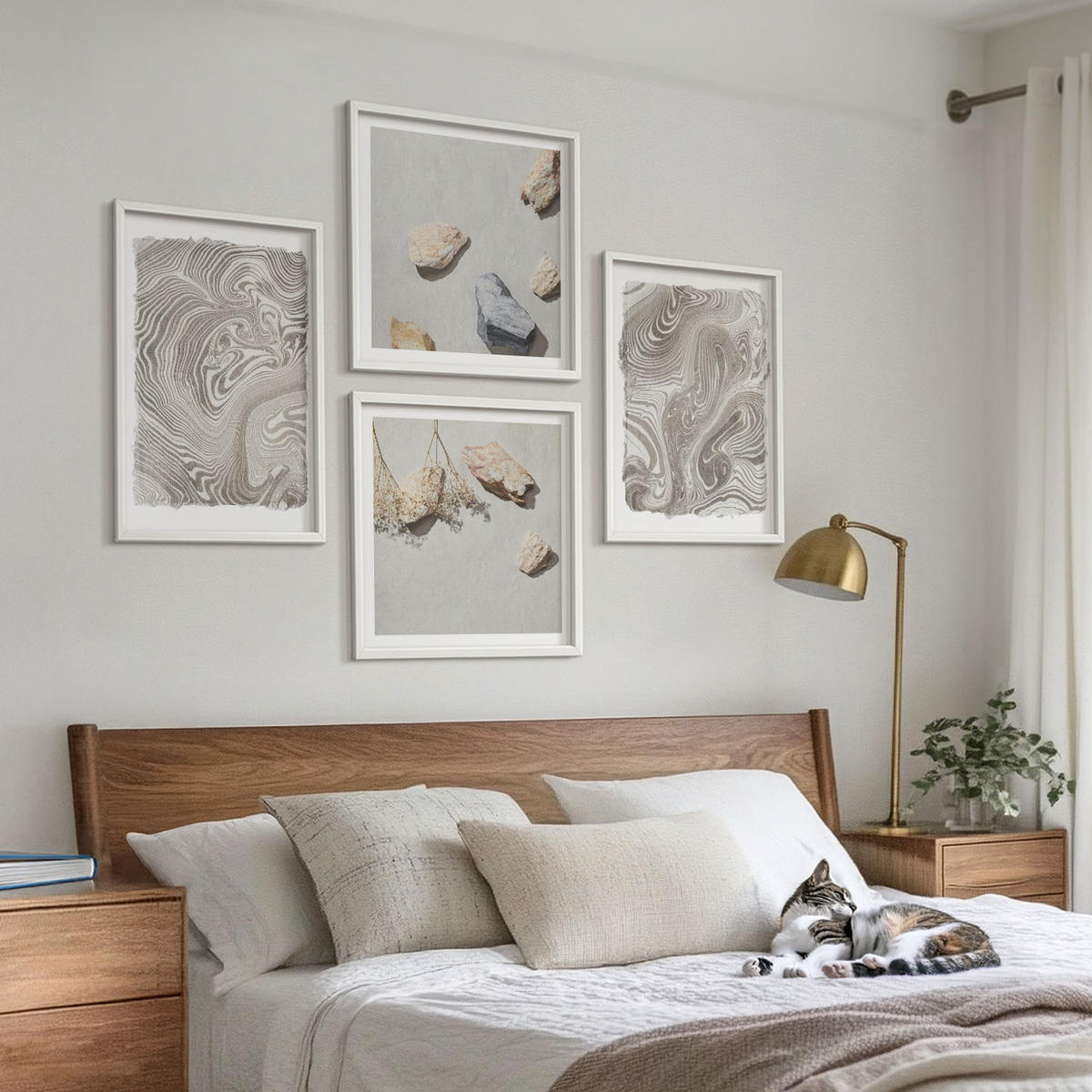 WANDBILDER 4er-Set - 50x50 cm & 40x60 cm Weißer Rahmen - Moderne abstrakte Formen - Weiß, Kunststoff (50/50cm) - ArtPrintCave