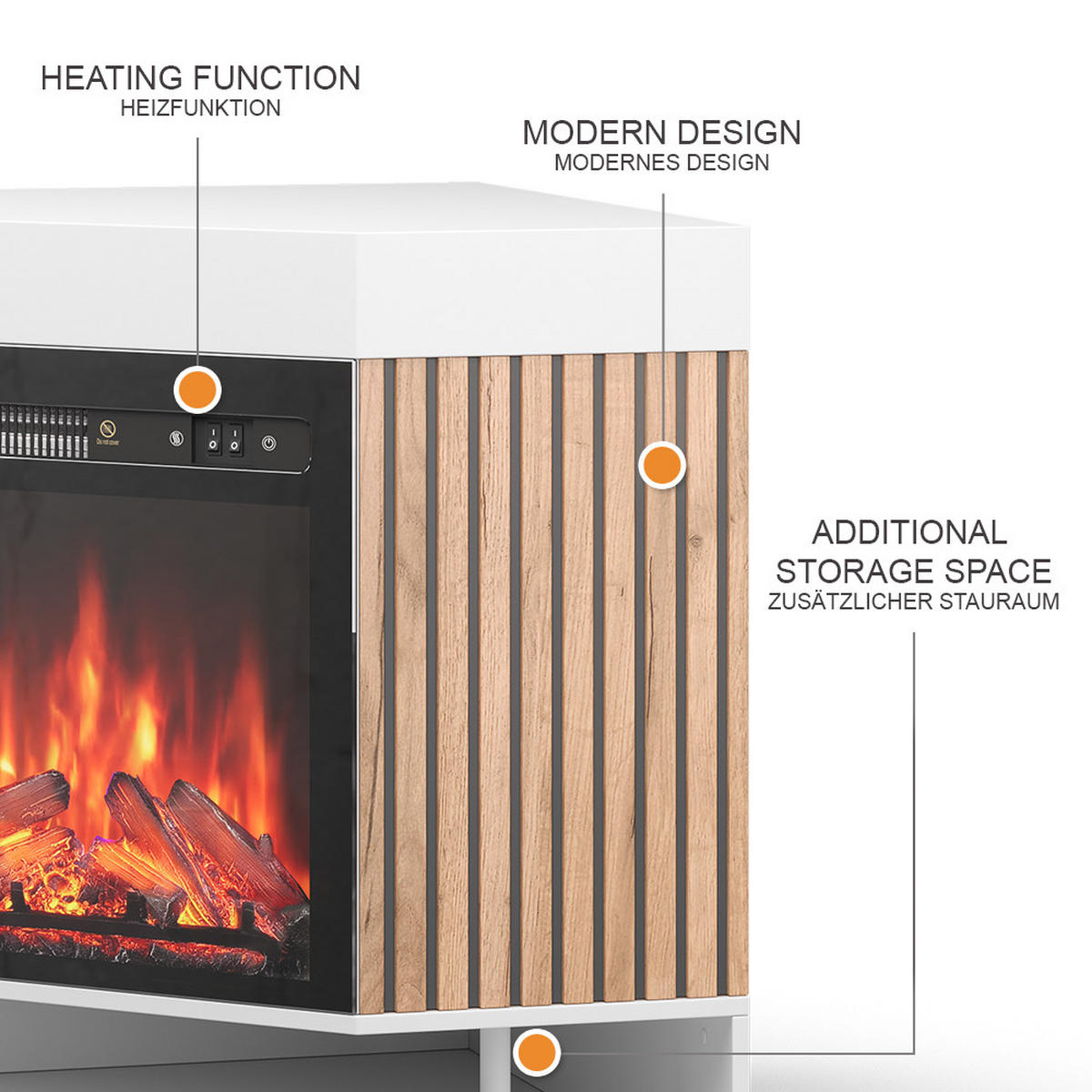 ELEKTROKAMIN Lynea Weiß 100 cm mit realistischem Flammeneffekt und Heizung 1800W - Weiß, Holzwerkstoff (100/80/73cm) - Vicco