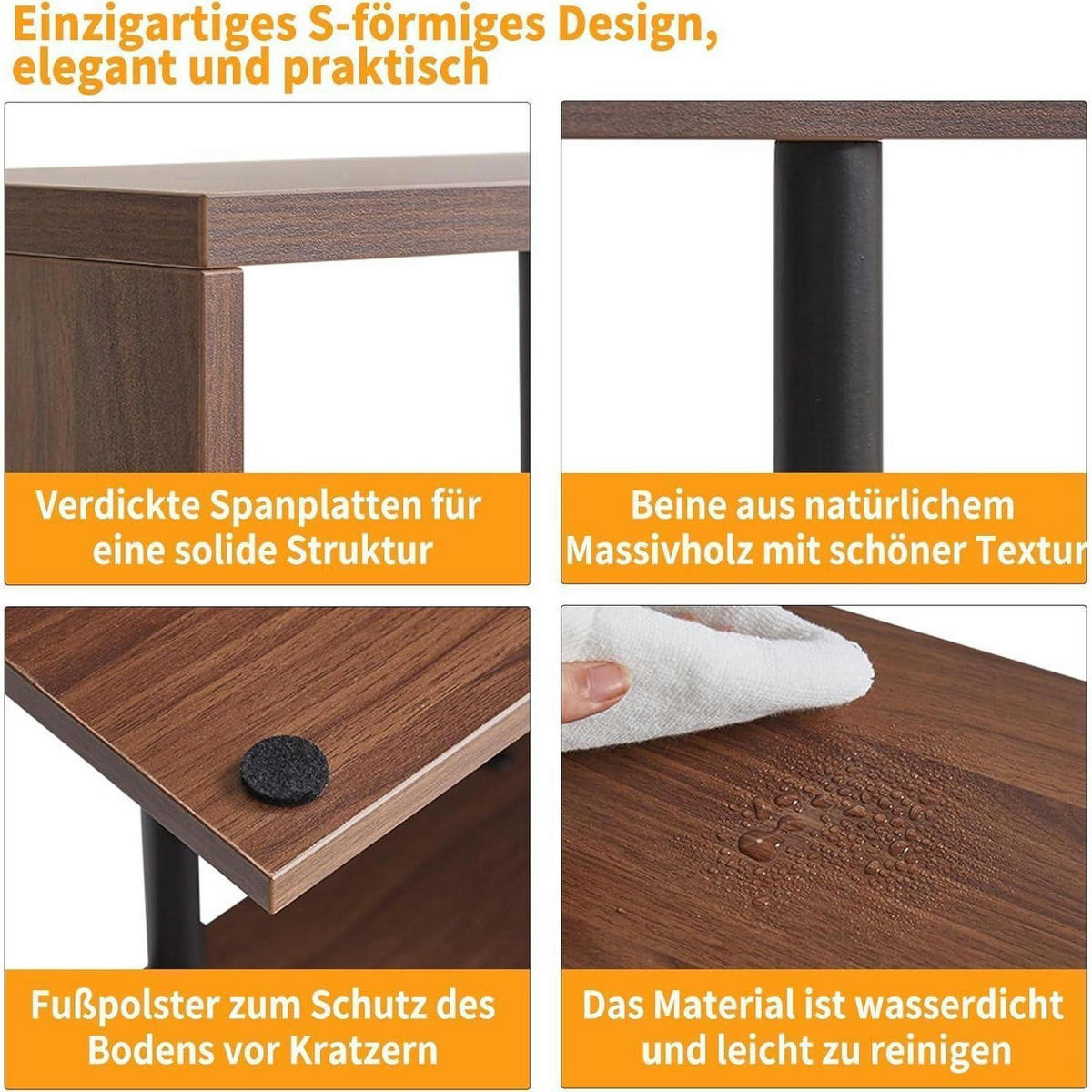 BEISTELLTISCH S-Form Braun 60 cm - Braun, Holzwerkstoff (40/20/60cm)
