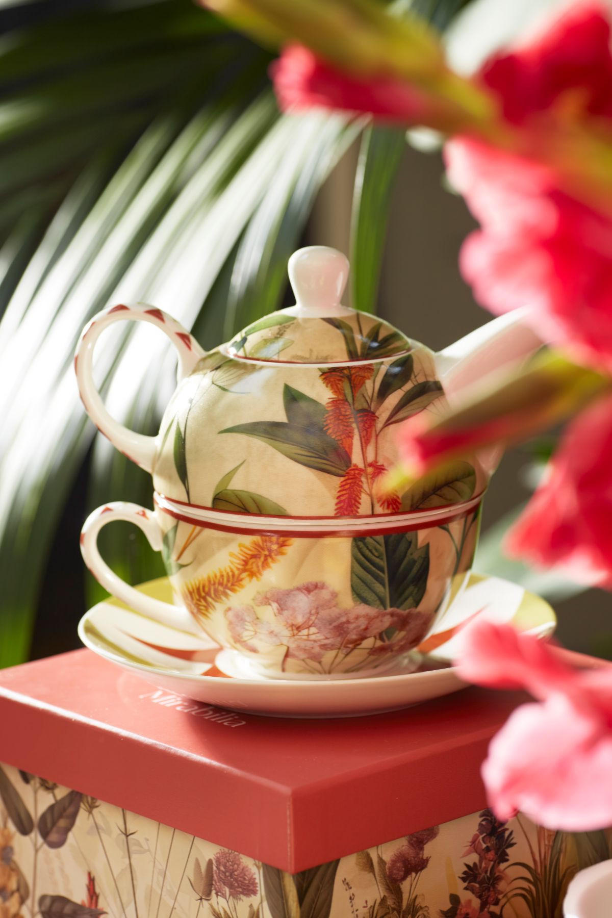 TEEKANNE & Tasse Tea4One MIRABILIA 300 ml rot - Orange, Keramik (0.36L) - Rose & Tulipani