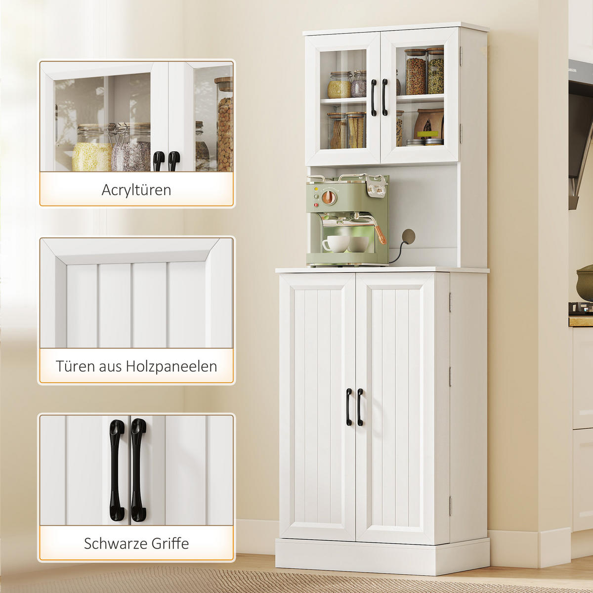 MEHRZWECKSCHRANK DE-08686 mit Acryltüren & verstellbarem Regal Weiß - Weiß, Holzwerkstoff (39.5/180/60cm) - ComfortXL