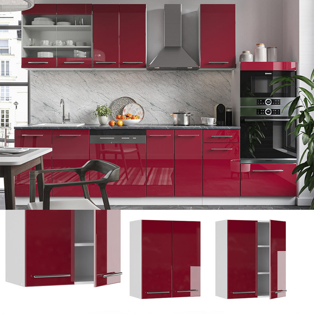 HÄNGESCHRANK Fame-Line Bordeaux Hochglanz 60 cm - Bordeaux/Weiß, Holzwerkstoff (60/72/34.1cm) - Vicco